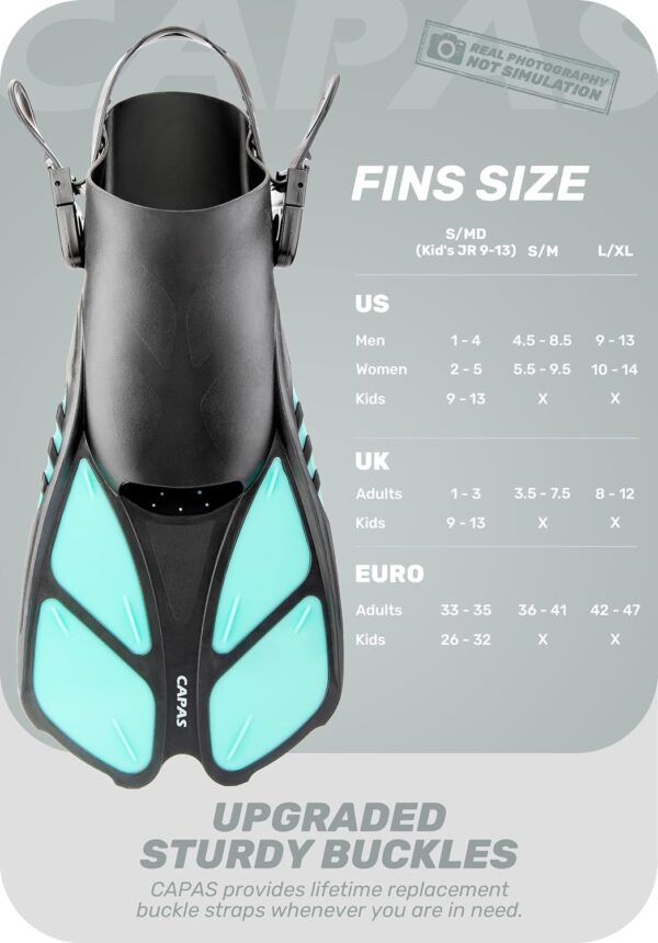 Snorkel fins swim fins travel size short adjustable for snorkeling diving