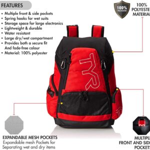 TYR Alliance Backpack, RedBlack, 45 Liter; swimming backpack; swimming equipment; backpack; swim time log