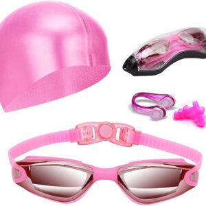 Hurdilen Swim Goggles Swimming Goggles No Leaking with Nose Clip, Earplugs, Swim Cap and Case