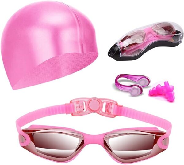 Hurdilen Swim Goggles Swimming Goggles No Leaking with Nose Clip, Earplugs, Swim Cap and Case